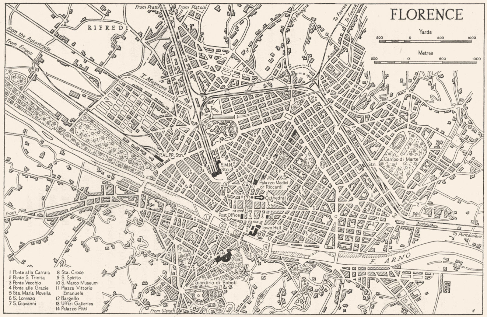 ITALY. Florence sketch map 1945 old vintage plan chart